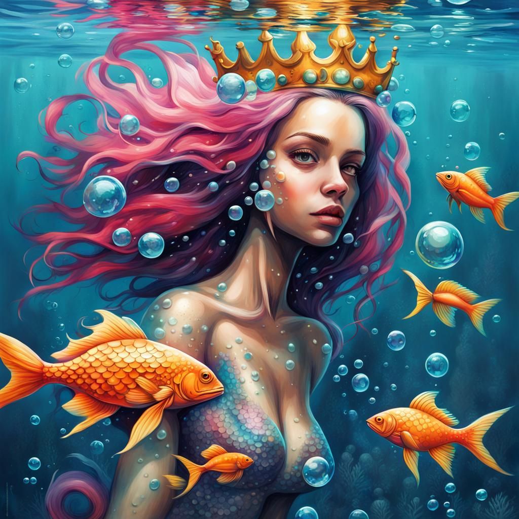Underwater Mermaid with Fish in Graffiti Art Style