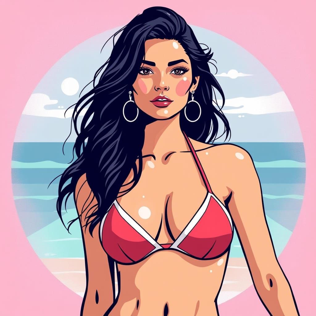 Stunning Woman in Bikini: Minimalist Icon Design