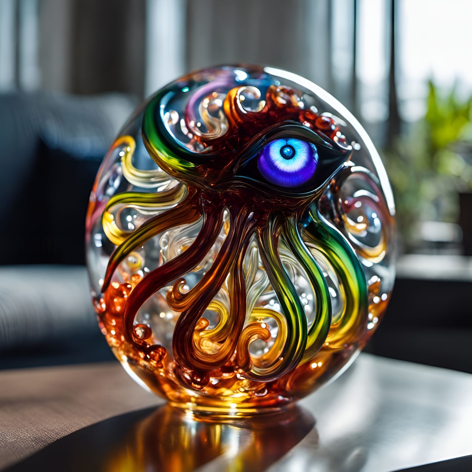 Cthulhu inspired blown glass sculpture