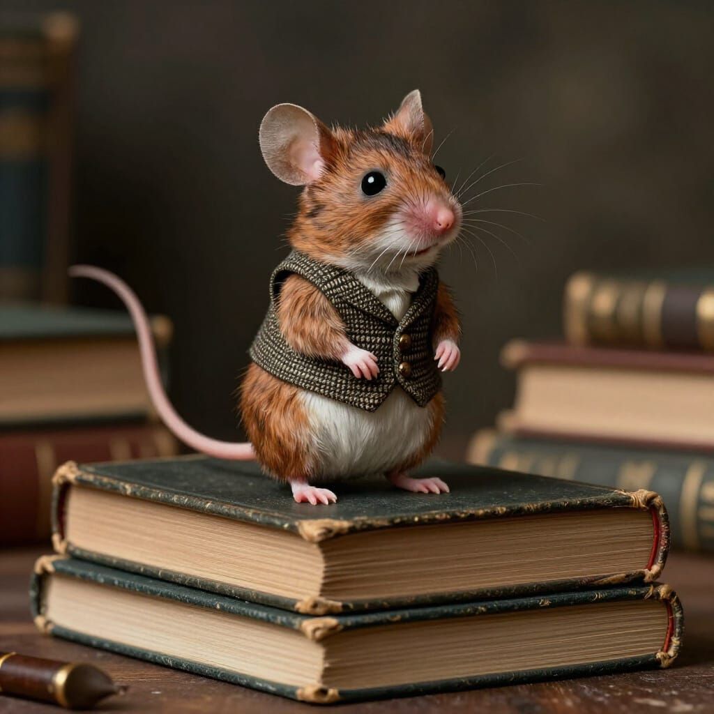 Meticulous Mouse Scholar on Antique Books