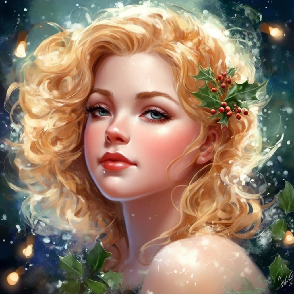 Happy Blonde Christmas Elf in Watercolor Style