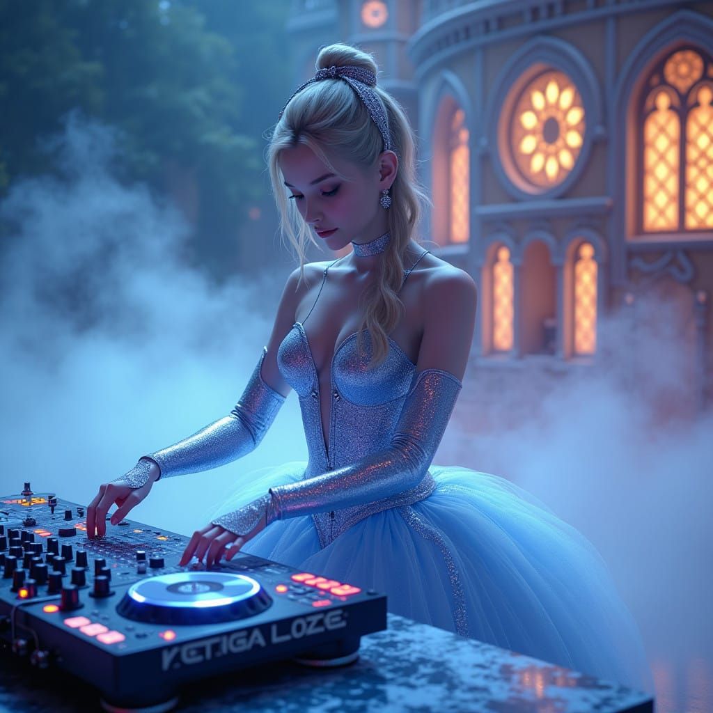 Cinderella Shines as a Futuristic DJ in a Dreamlike Realm