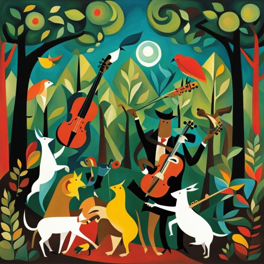 Animals' Whimsical Dance: A Cubist Album Cover