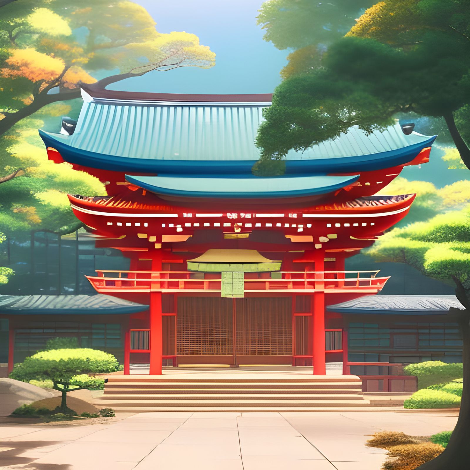 Japanese Temple in Studio Ghibli Anime Style