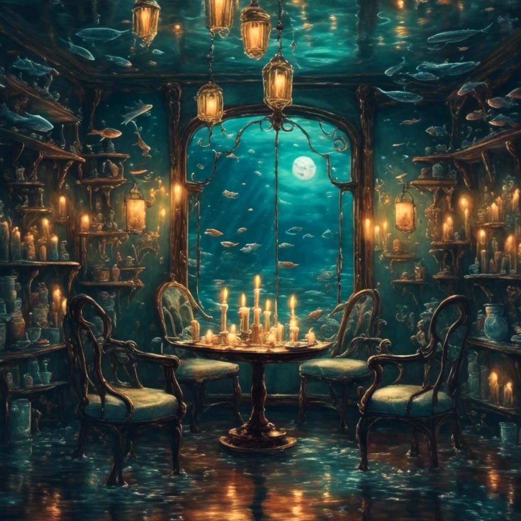 Enchanting Underwater Cafe with Moonlight