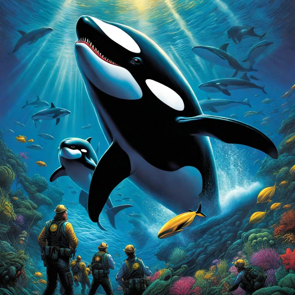 Orcas Capsize Ships: Hyperdetailed Bioluminescent Artwork