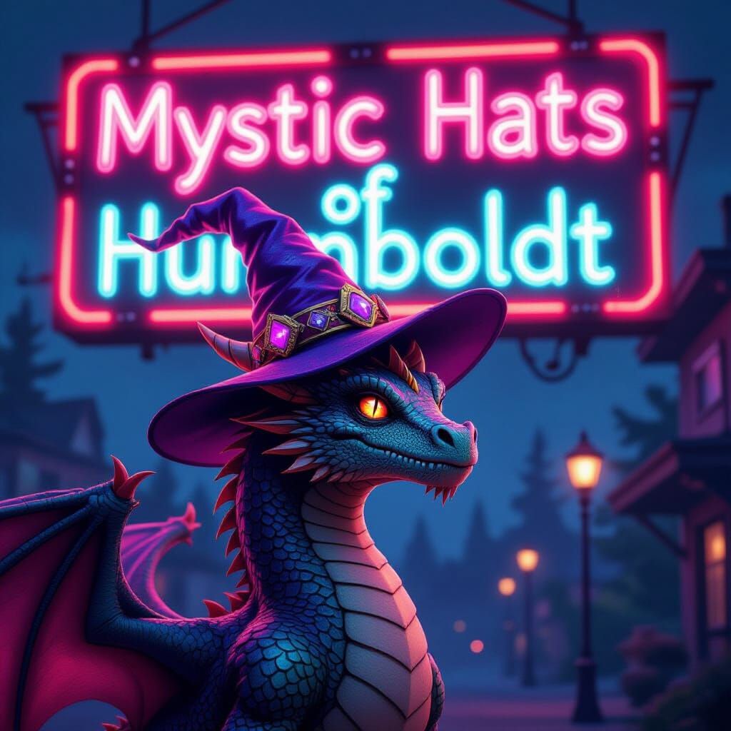 Magick Dragon Under Neon Sign in Futuristic Style