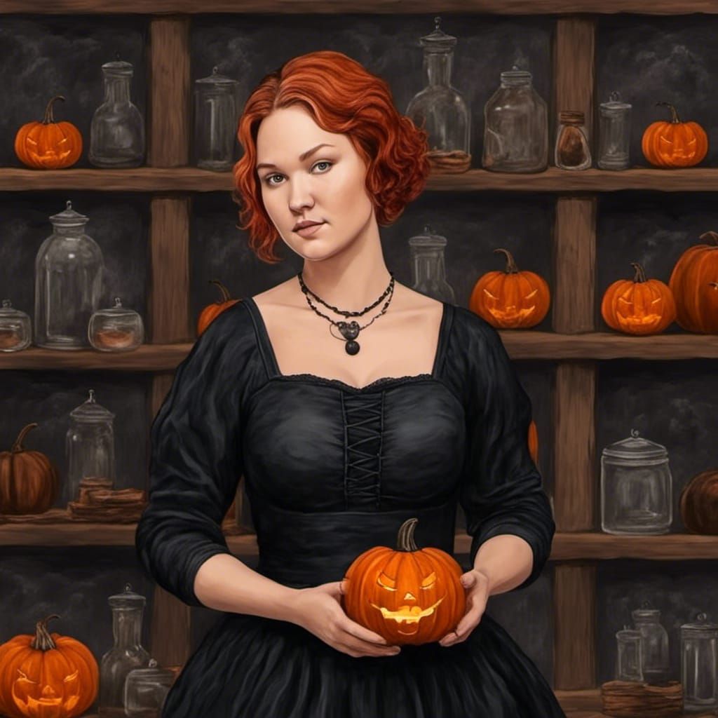 Halloween Gothic Woman with Pumpkin Jack-o-Lantern