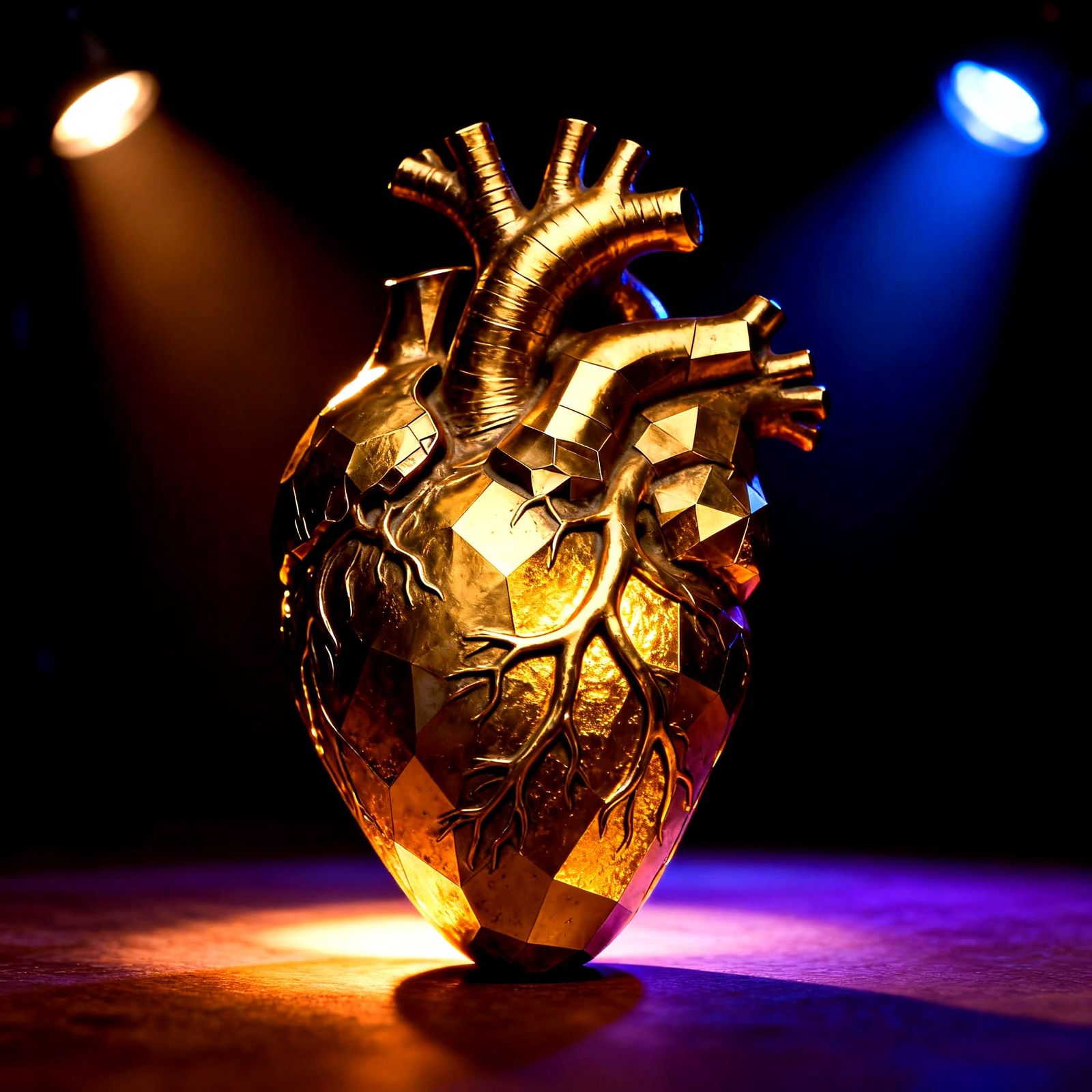 Anatomical Heart Made of Shimmering Gold