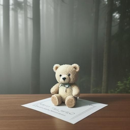 Teddy Bear in Misty Forest Cafe: Pastel Illustration