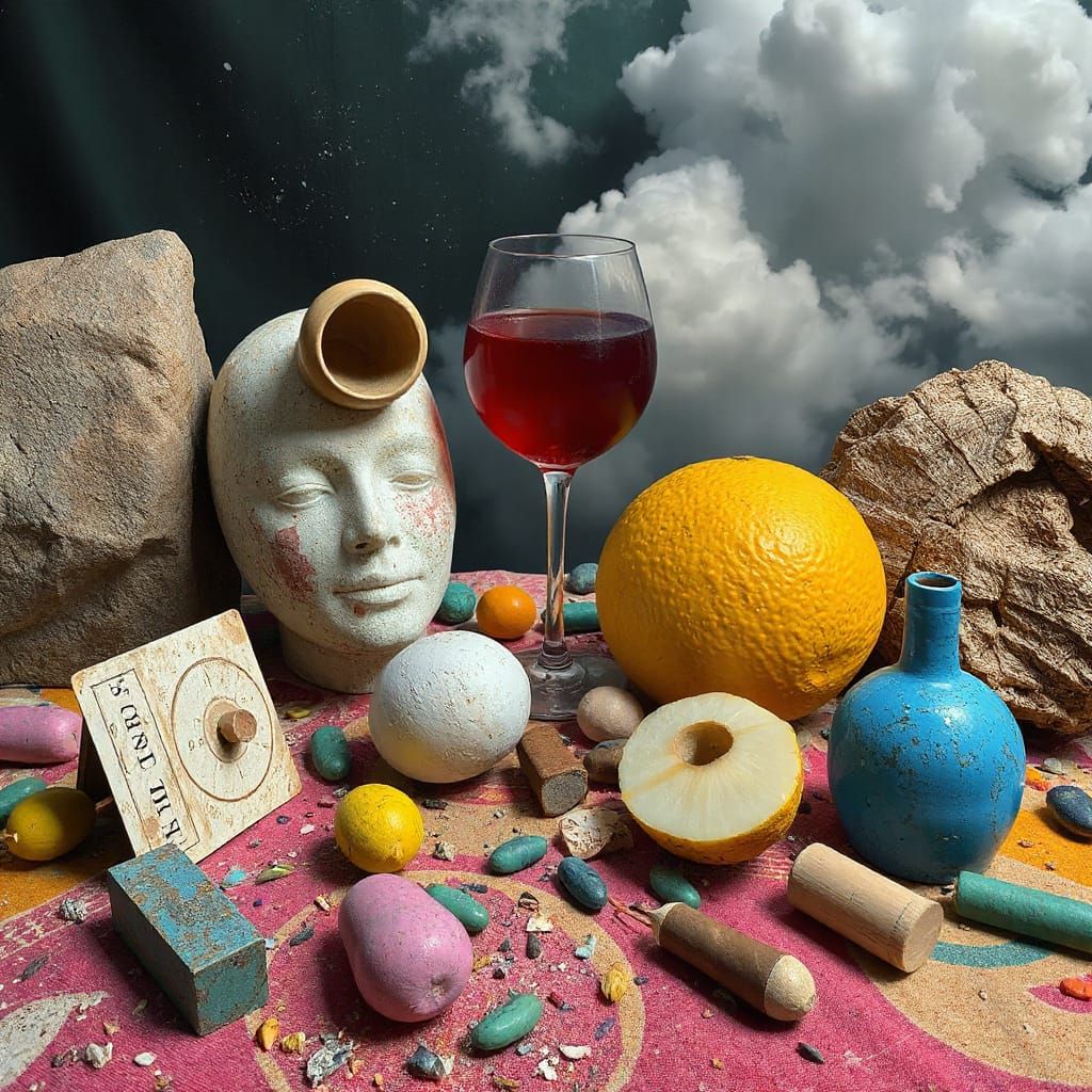 Surreal Dadaist Scene with Vibrant, Clashing Colors