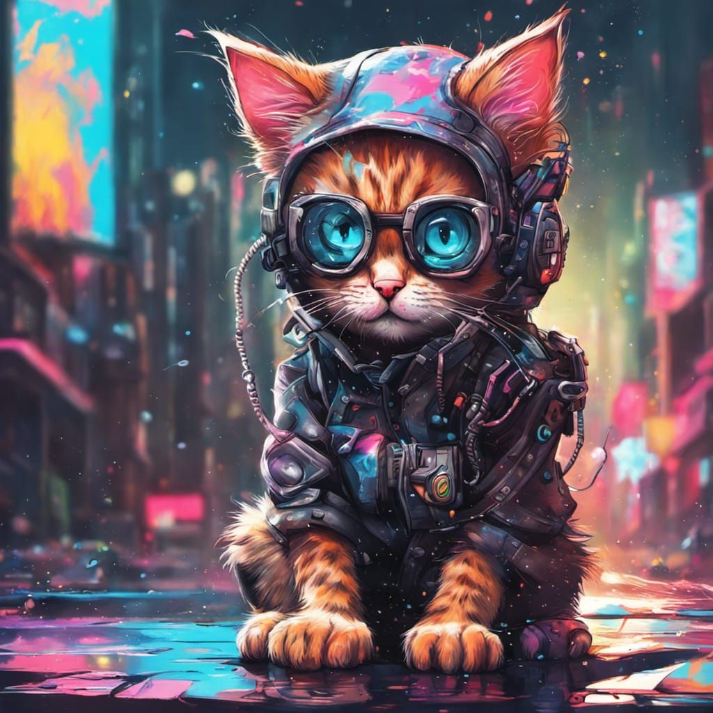 Cyberpunk Kitten Graffiti Art in Ultra Quality