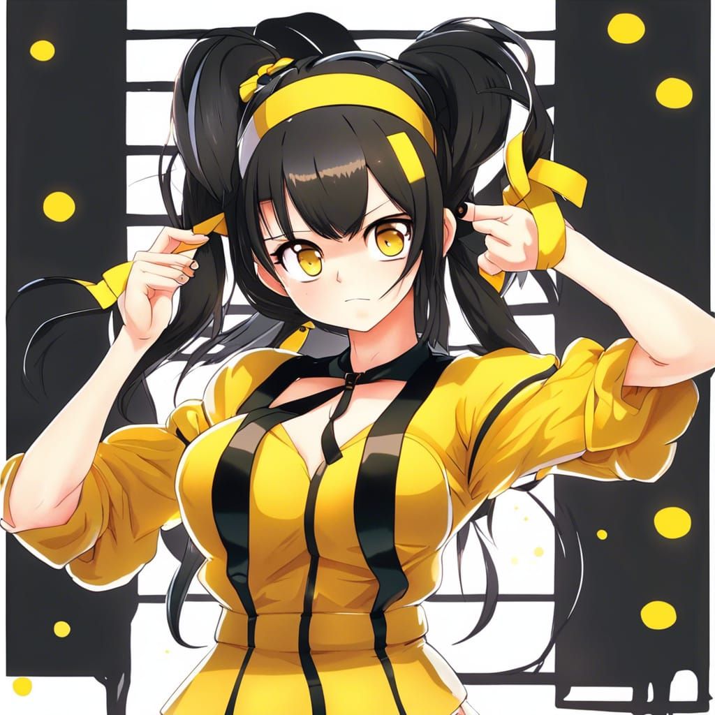 Anime Girl with Yellow Accents, Manga Style