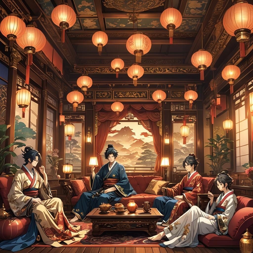 Immortals Lounging in Ornate Japanese Anime Style