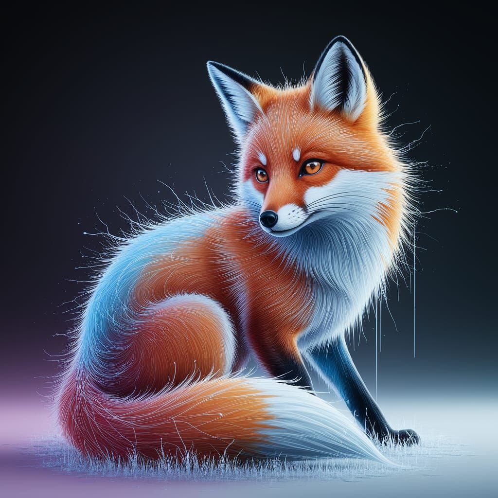 Elegant Glass Fox in Frost, Graffiti Art