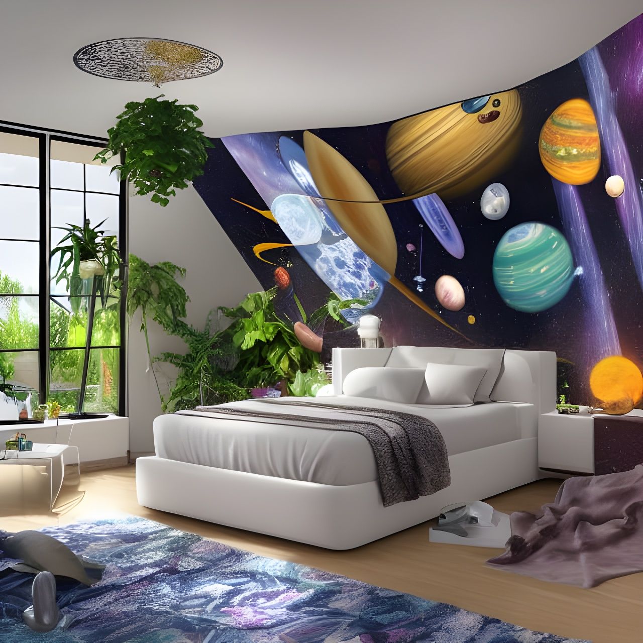 Intergalactic Master Bedroom with Space Plants