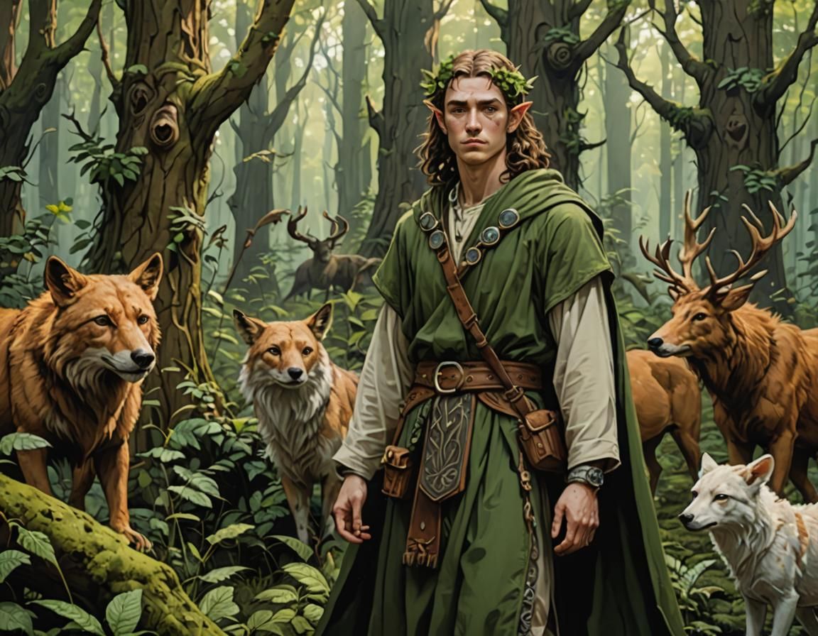Elven Druid and forest friends