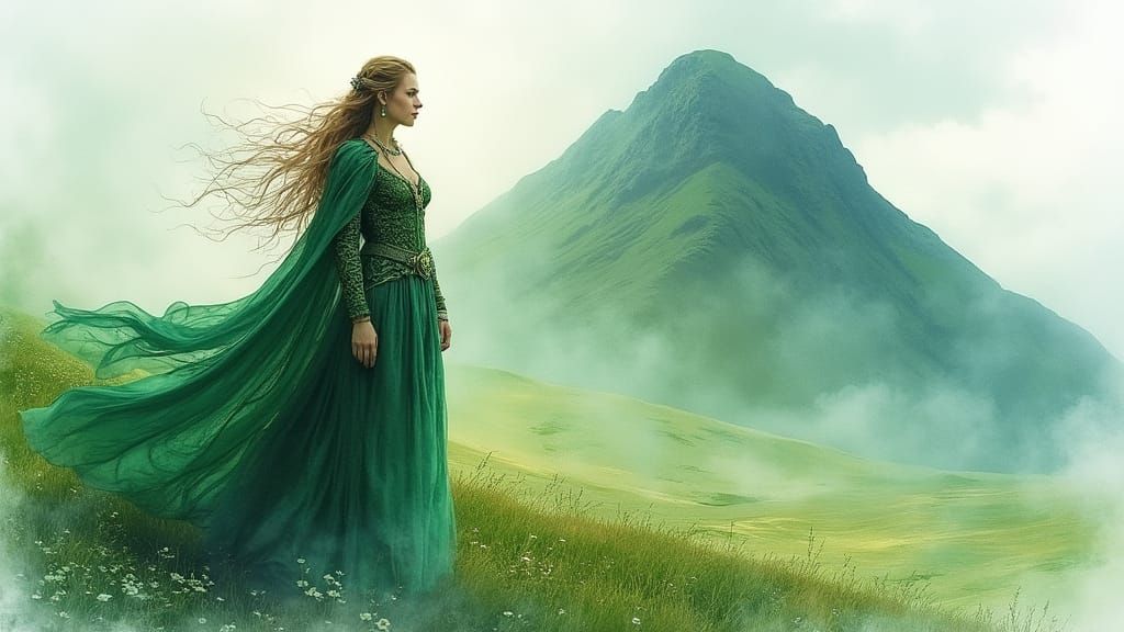 Ethereal Celtic Warrior Queen in Emerald Cloak