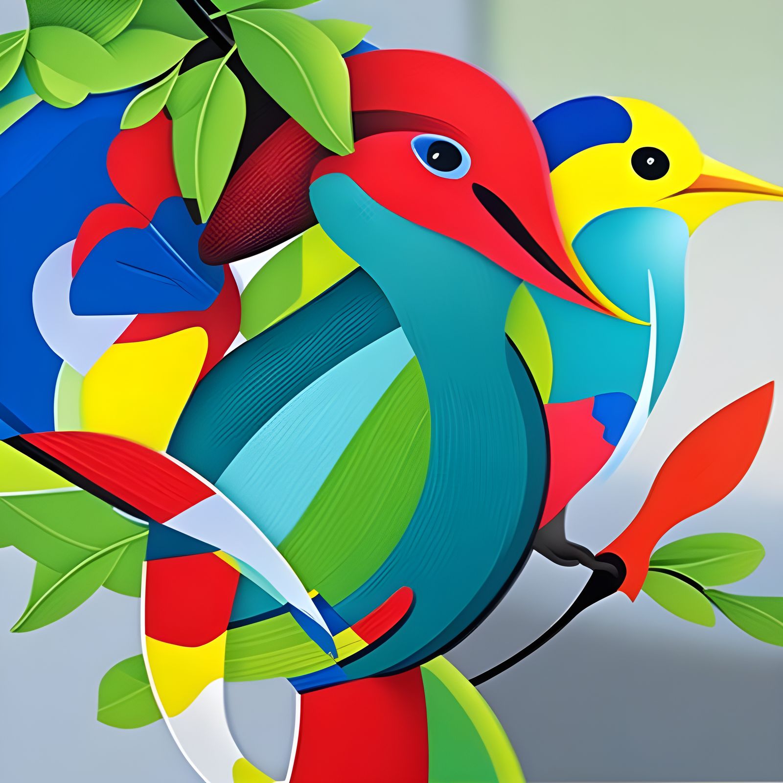 Birds in an Oil Painting, Detailed 3D Render