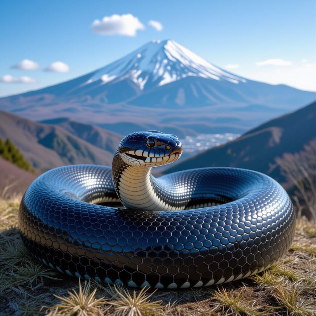 Giant Black Snake on Japanese Mountain