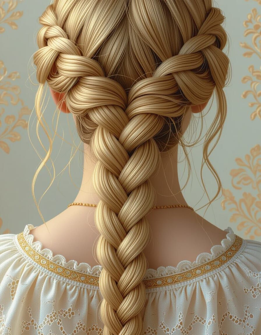 Braided Blonde Hair with Golden Threads: Digital Art