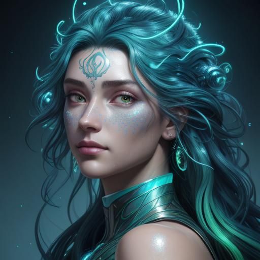 Glowing Bubble Hair Portrait in Art Nouveau Style