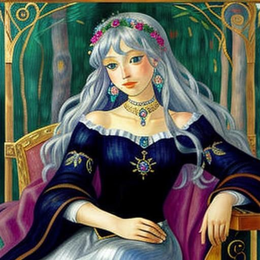 Mystical Girl with Hoop Earrings in Pink, Ethereal Style