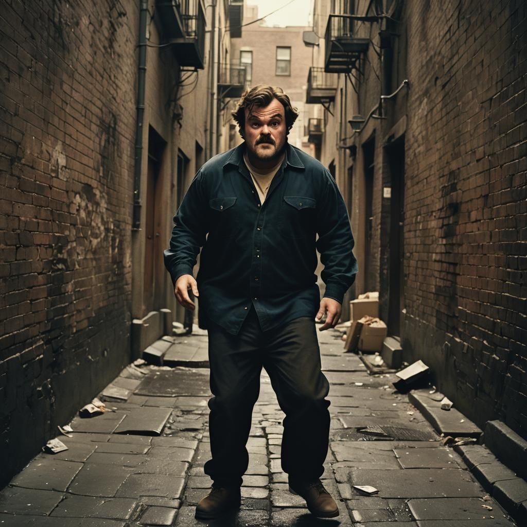 Intense Chase Scene in Dark Alleyway: Cinematic Film Still