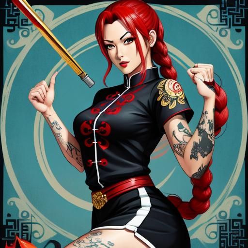Neo-Traditional Pin-Up Tattoo Design in Anime Style
