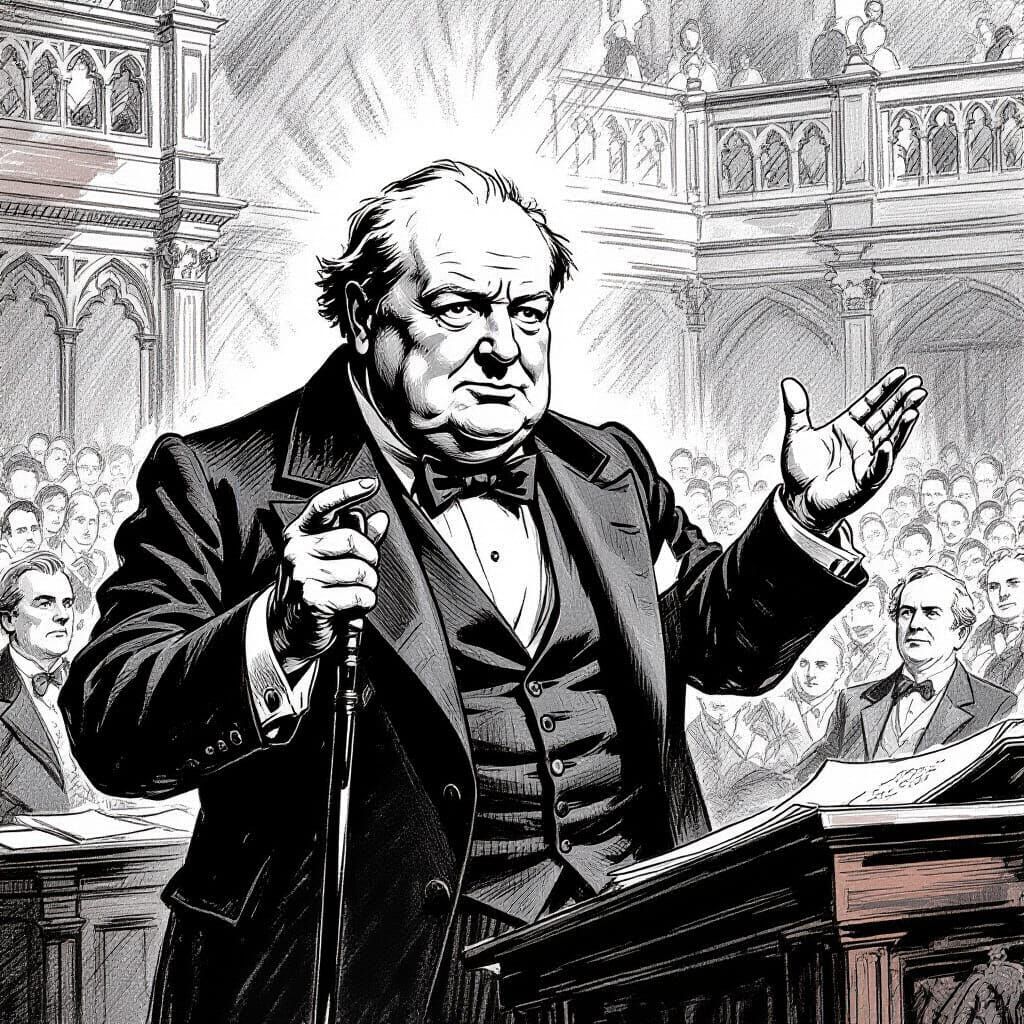 Winston Churchill Caricature in Pen and Ink Style