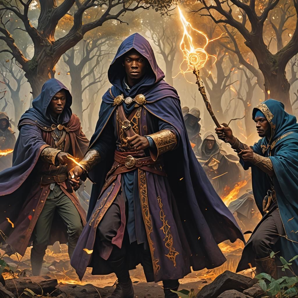 Epic Wizard Battle in Ancient Folklore Style