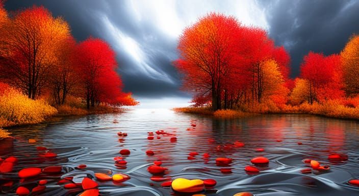 Abstract Autumn Leaves in Detailed 3D Matte Painting
