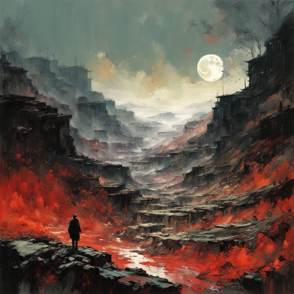 Surreal Red Canyon Landscape at Dusk