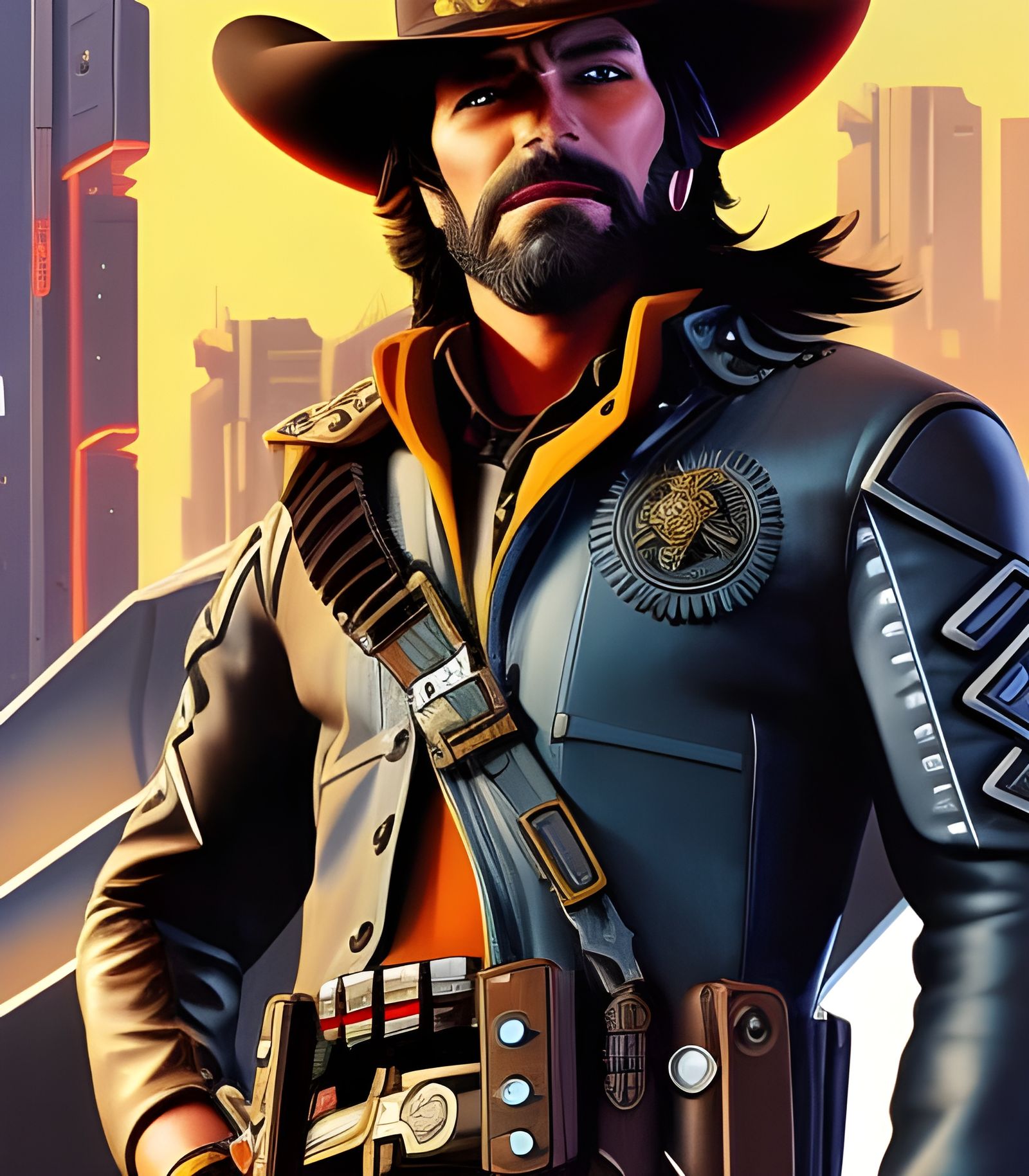 Cyberpunk Cowboy Character Portrait in Sci-Fi Style