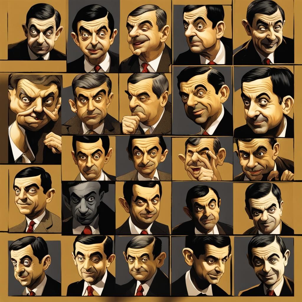 Mr. Bean Collage in Gothic Style with Gold Accents