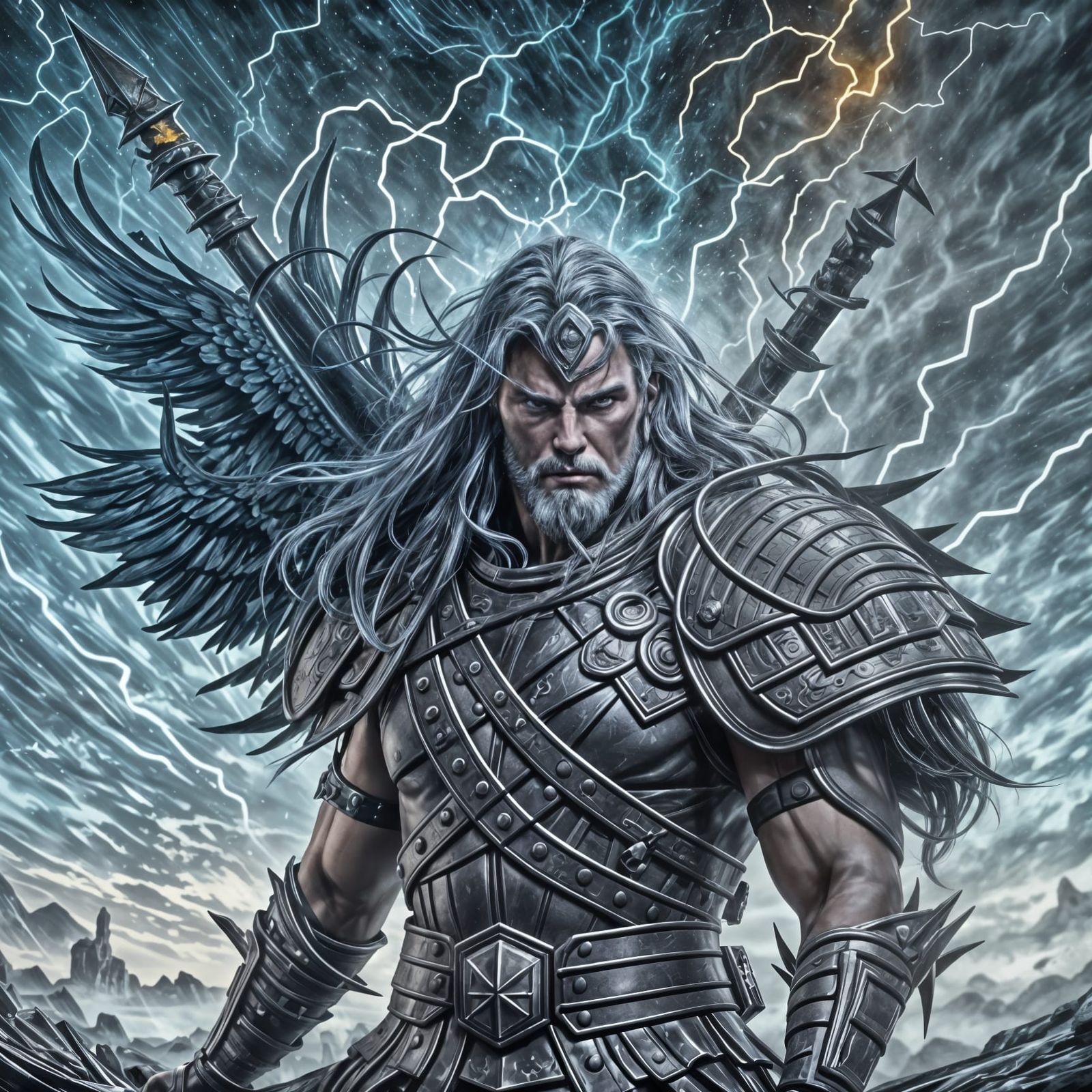 Barbarian on Eagle in Thunderstorm: Dark Fantasy Art