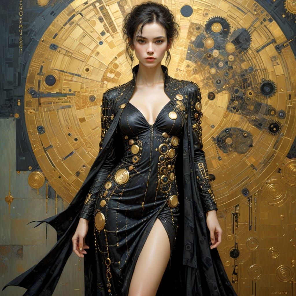 Cyberpunk Goddess in Art Nouveau Attire