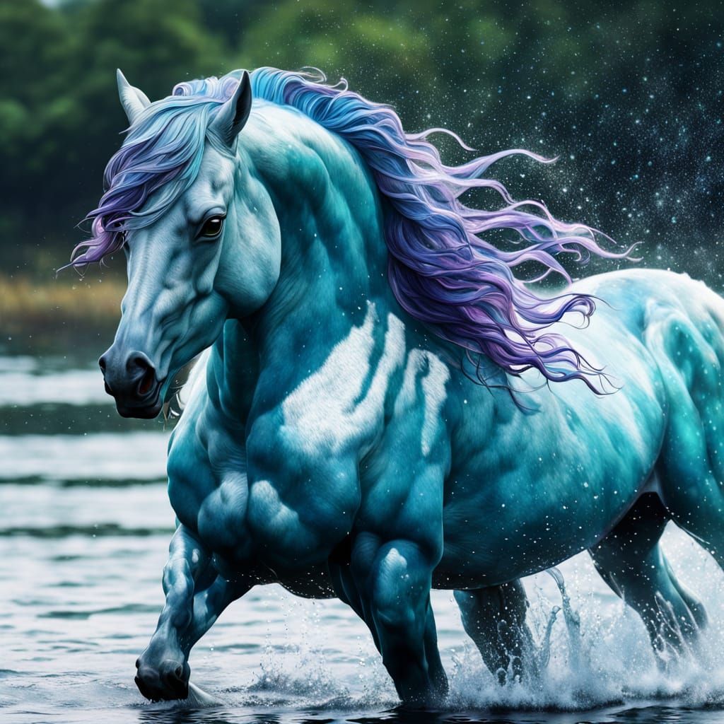 Surreal Water Horse Rides with a Water Nymph in a Dreamy Aqu...