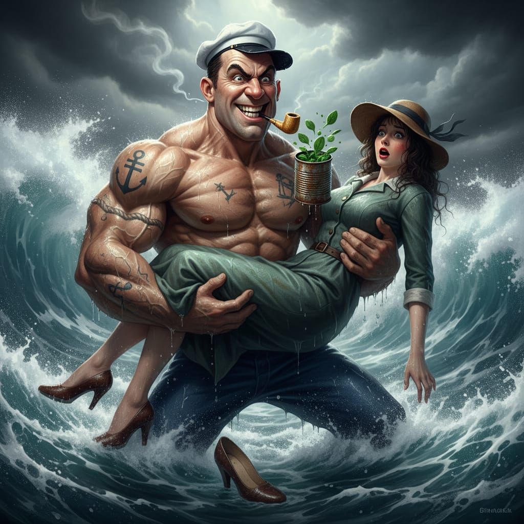 Popeye Rescues Olive Oyl: A Photorealistic Parody