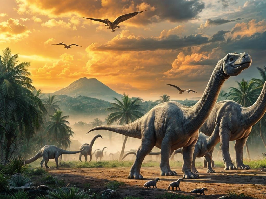 Jurassic Brachiosaurus Migration in Prehistoric Landscape