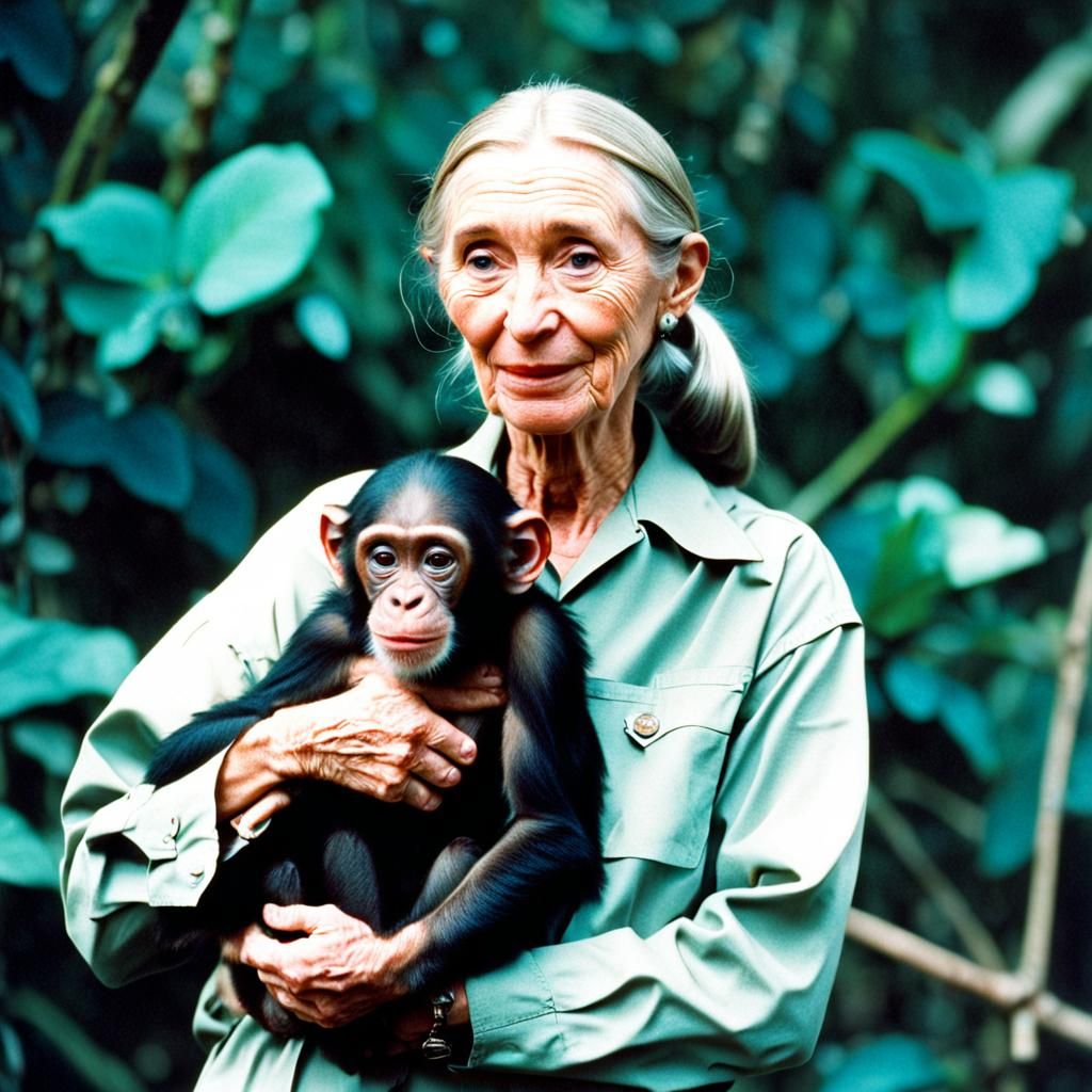 Young Jane Goodall Holding Chimpanzee