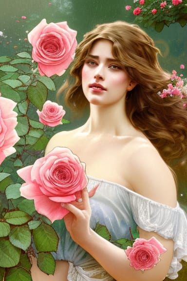 Woman in Rose Garden: Hyperdetailed Portrait