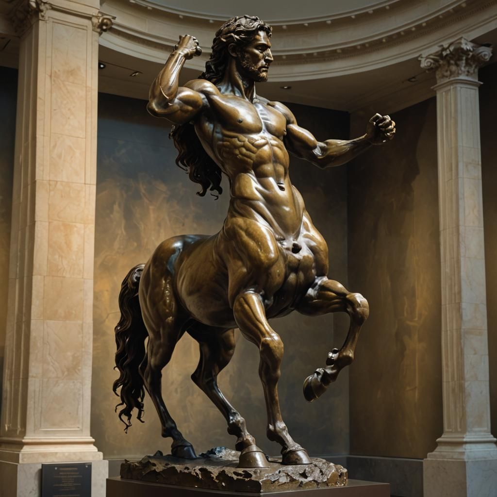 Bronze Centaur Sculpture in a Museum, Rembrandt Style