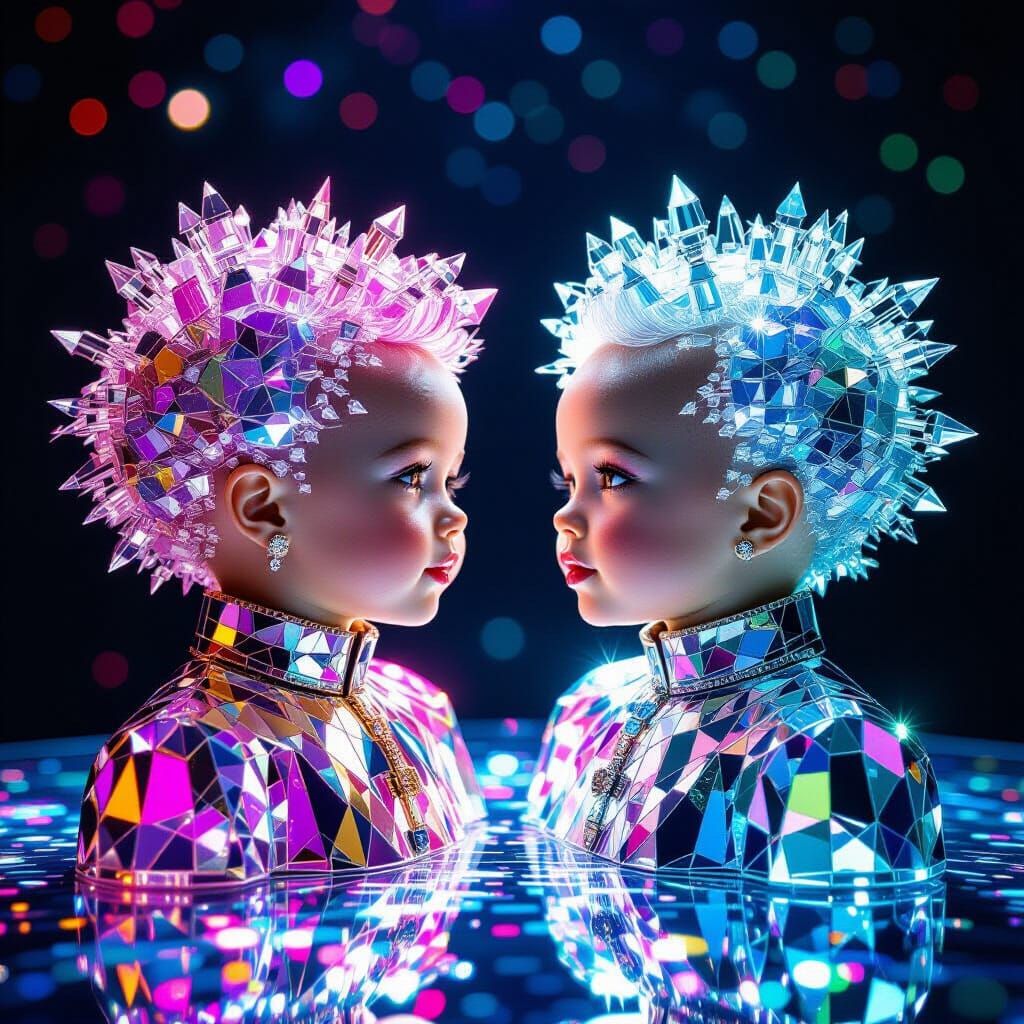 Kaleidoscopic Crystal Children in Cyberpunk Style