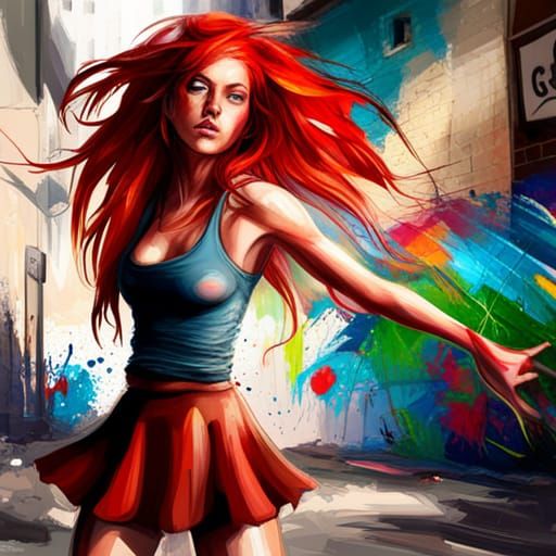 Gorgeous Artist Girl in Graffiti Splash Art Style