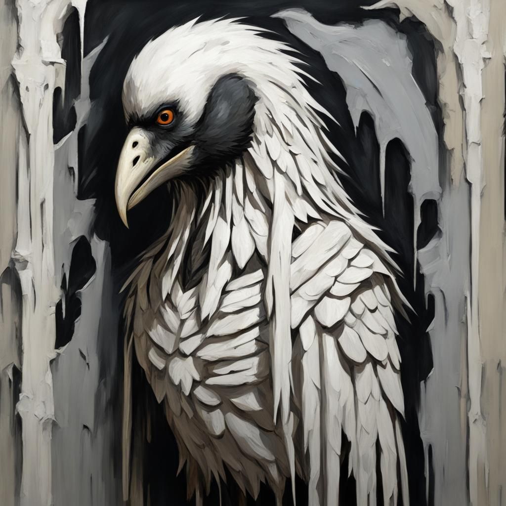 Grotesque White Raven in Gothic Impressionist Style