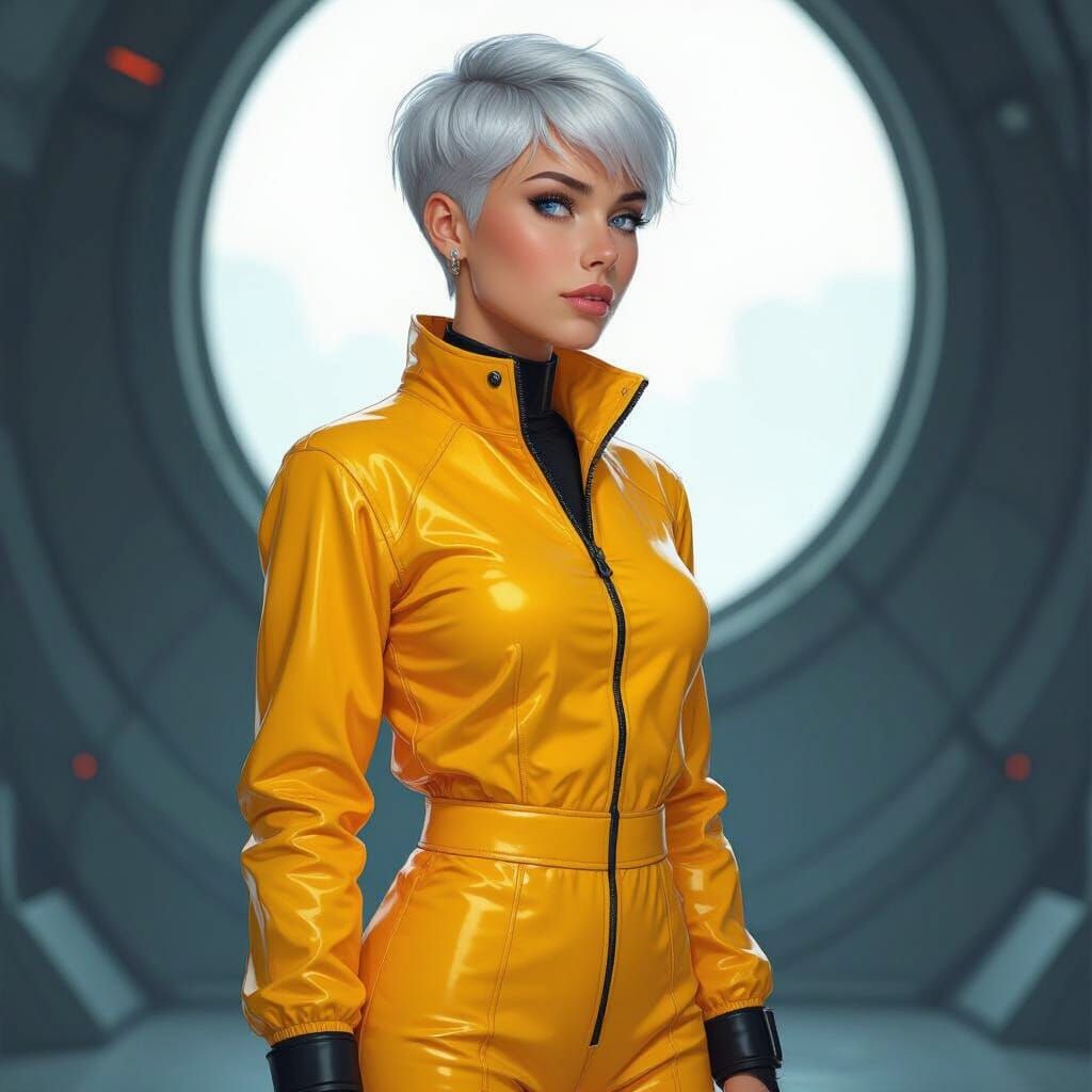 Space Woman in Yellow Jumpsuit, Futuristic Style