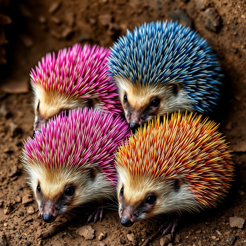 Colorful Realistic Hedgehogs in a Photorealistic Style