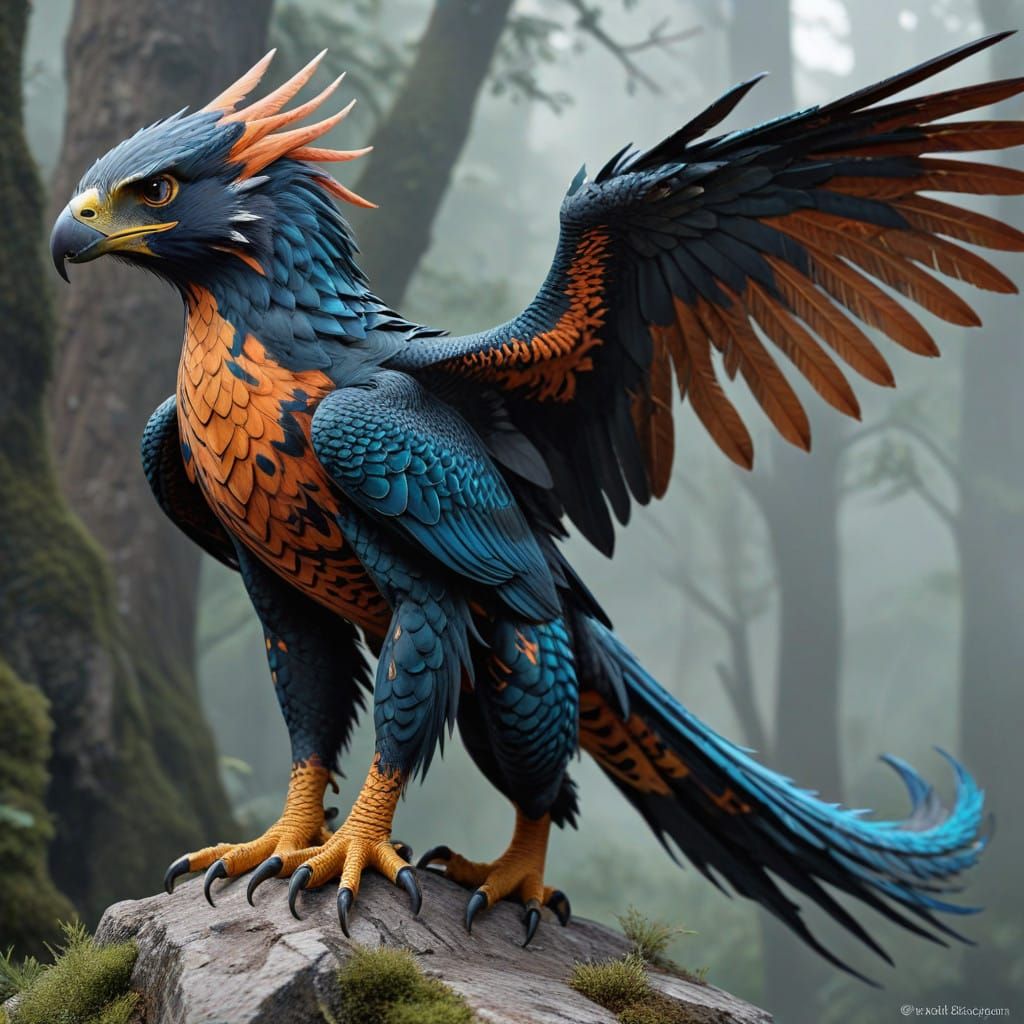 Majestic Dragon-Falcon Hybrid with Heavy Scales
