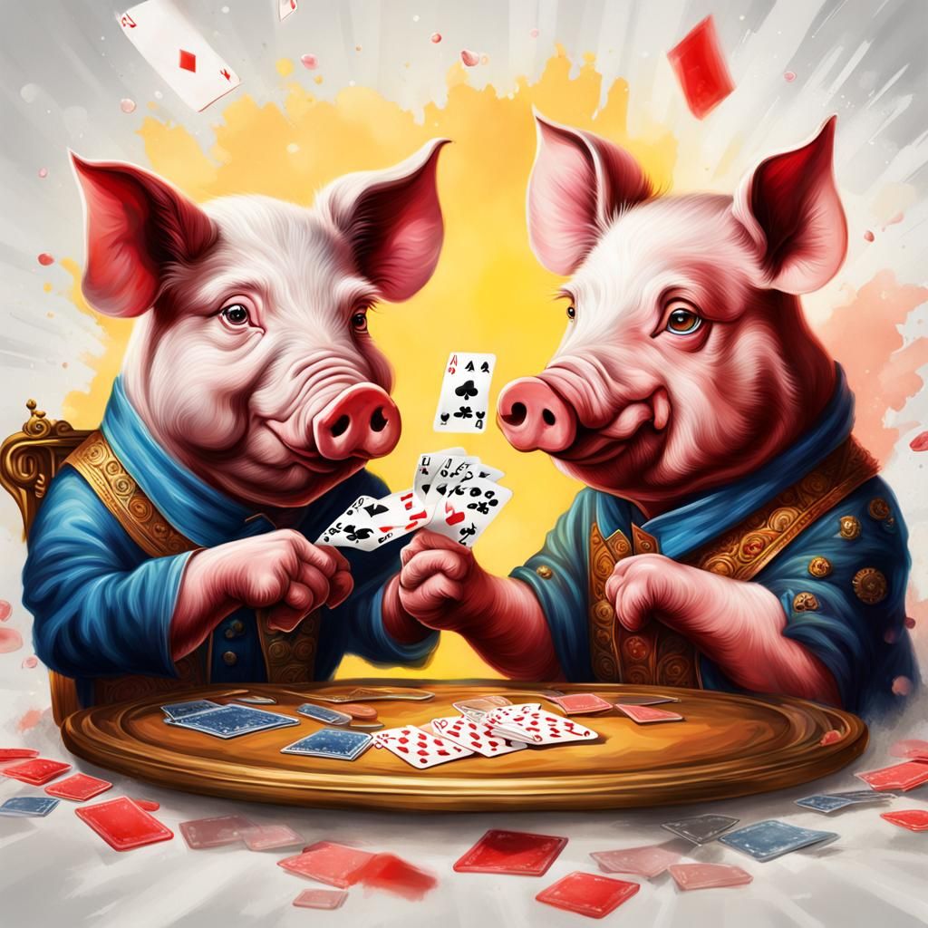 Pigs Playing Cards at the Pub: Hyperrealistic Splash Art